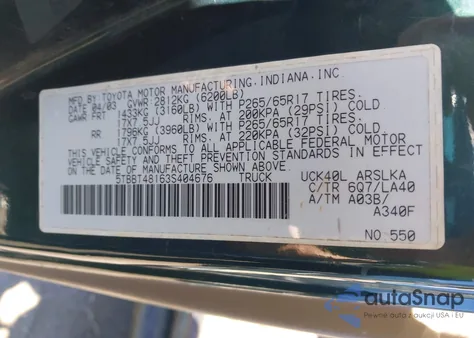 2003 Toyota Tundra Ltd V8 from USA, damaged, VIN 5TBBT48163S404676